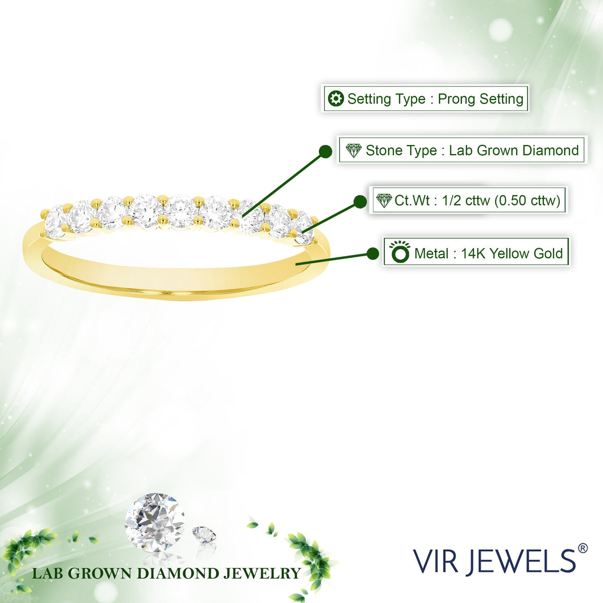 1/2 cttw Lab Grown Diamond Wedding Band in 14K Yellow Gold For Women