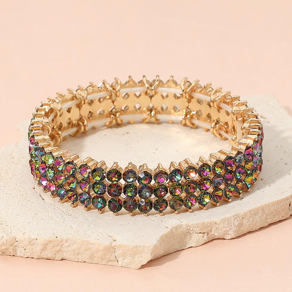 Triple Row Crystal Stretch Evening Bracelet