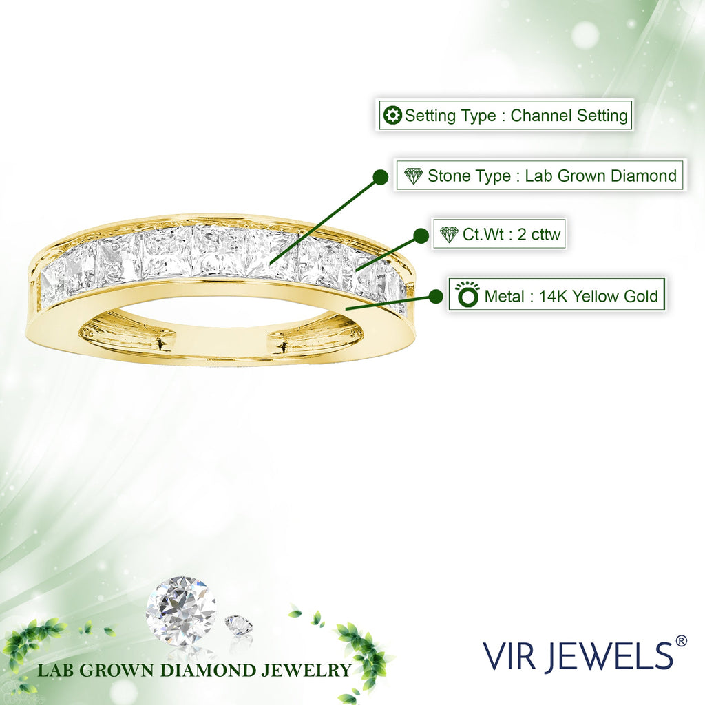 2 cttw Princess Lab Grown Diamond Wedding Band in 14K Yellow Gold For Women