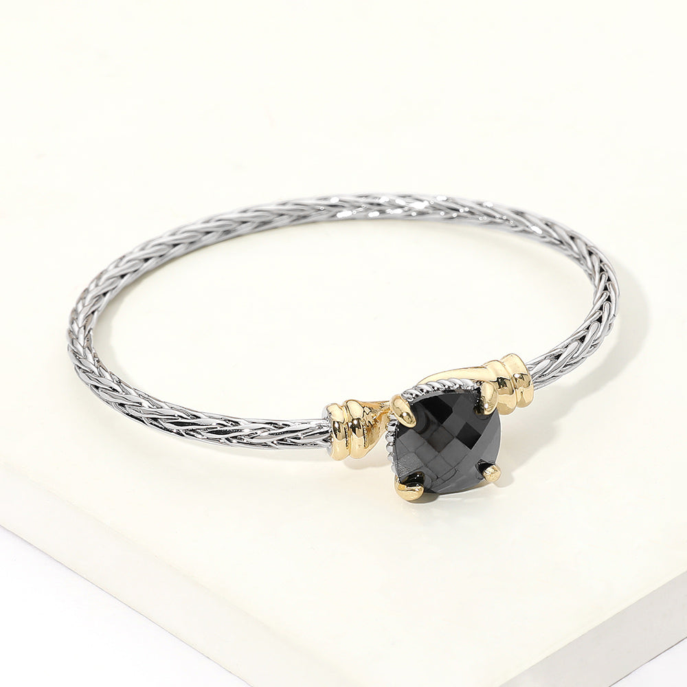 14K Gold Plated CZ Cushion Cut Accent Braided Bracelet