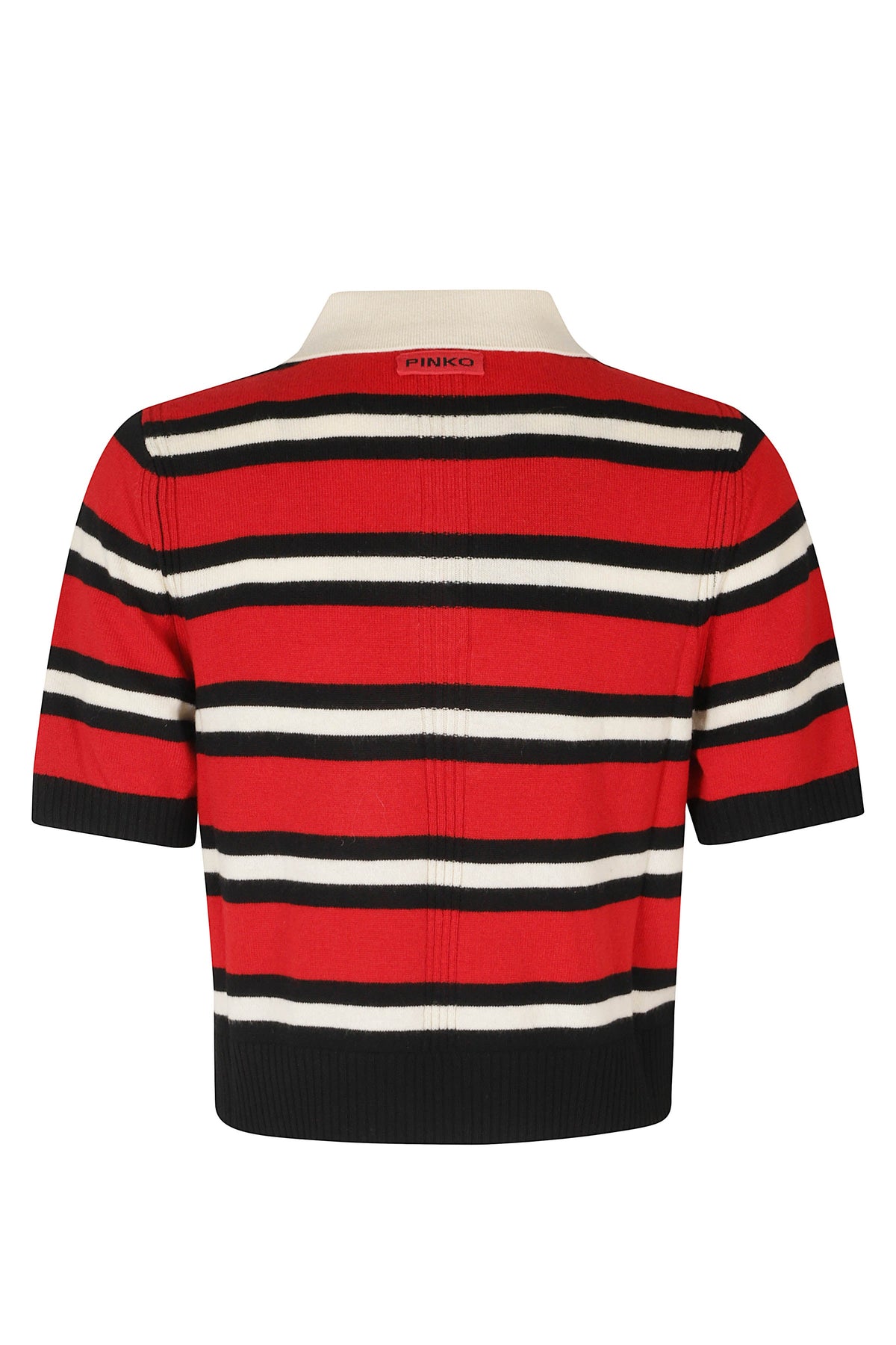 Red Black Cropped Wool-Cashmere Polo Shirt
