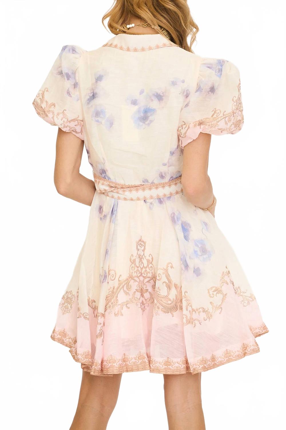 Short Sleeve Button Down Belted Mini Dress In Baby Pink