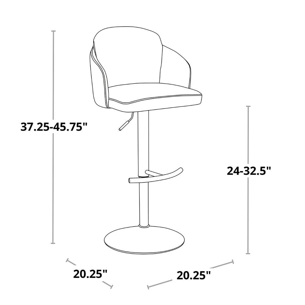 Set of 2 Modern Adjustable Bar Stools with Fabric Upholstery and Round Metal Footrests