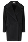 Double-Breasted Black Virgin Wool Coat With Removable Belt