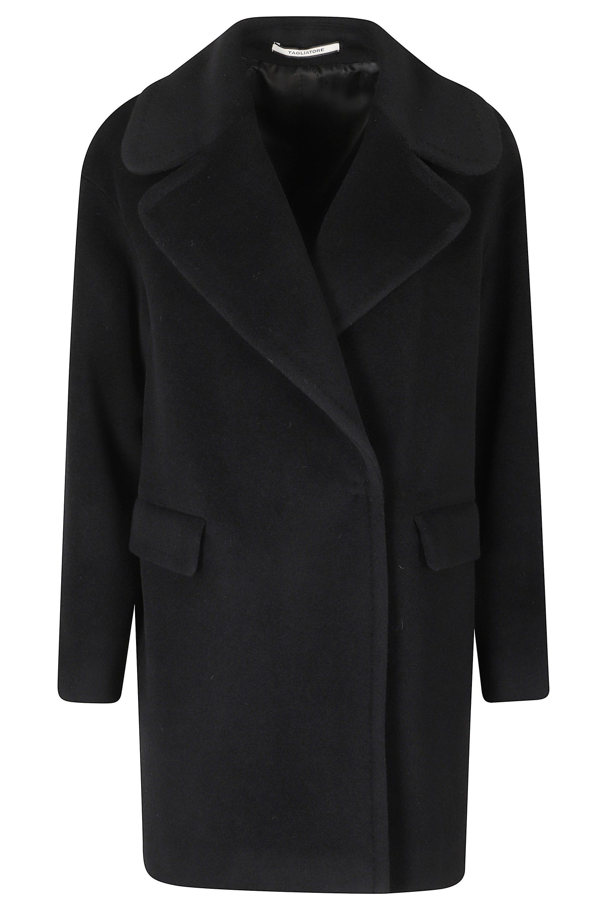 Double-Breasted Black Virgin Wool Coat With Removable Belt