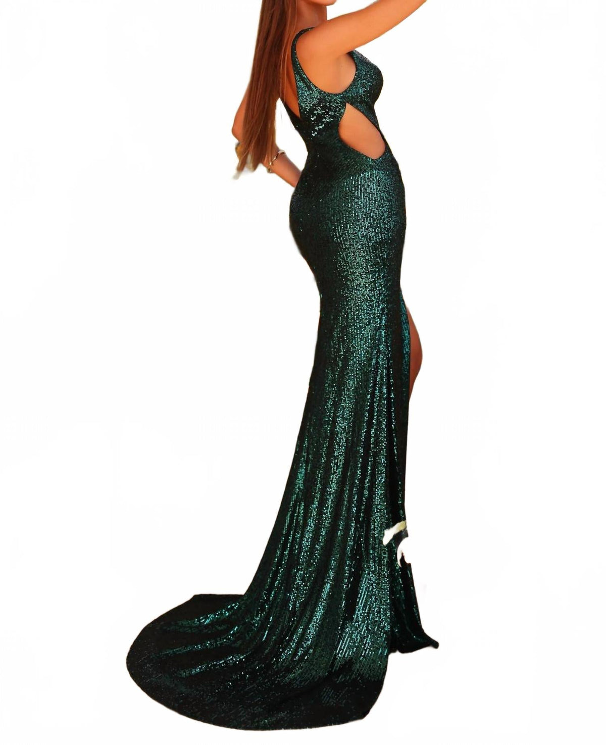 High Slit With Cut Out Sides Dress In Forest Green