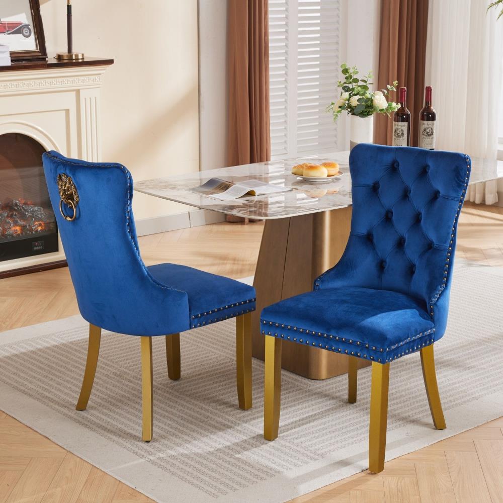 Set of 2 Velvet Dining Chairs with Tufted High Backs
