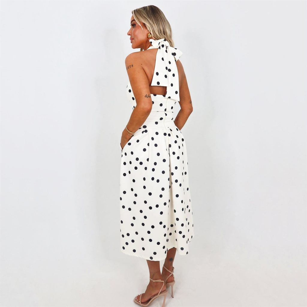 AX Paris And Black Polka Dot Tie Halter Neck Midi Dress