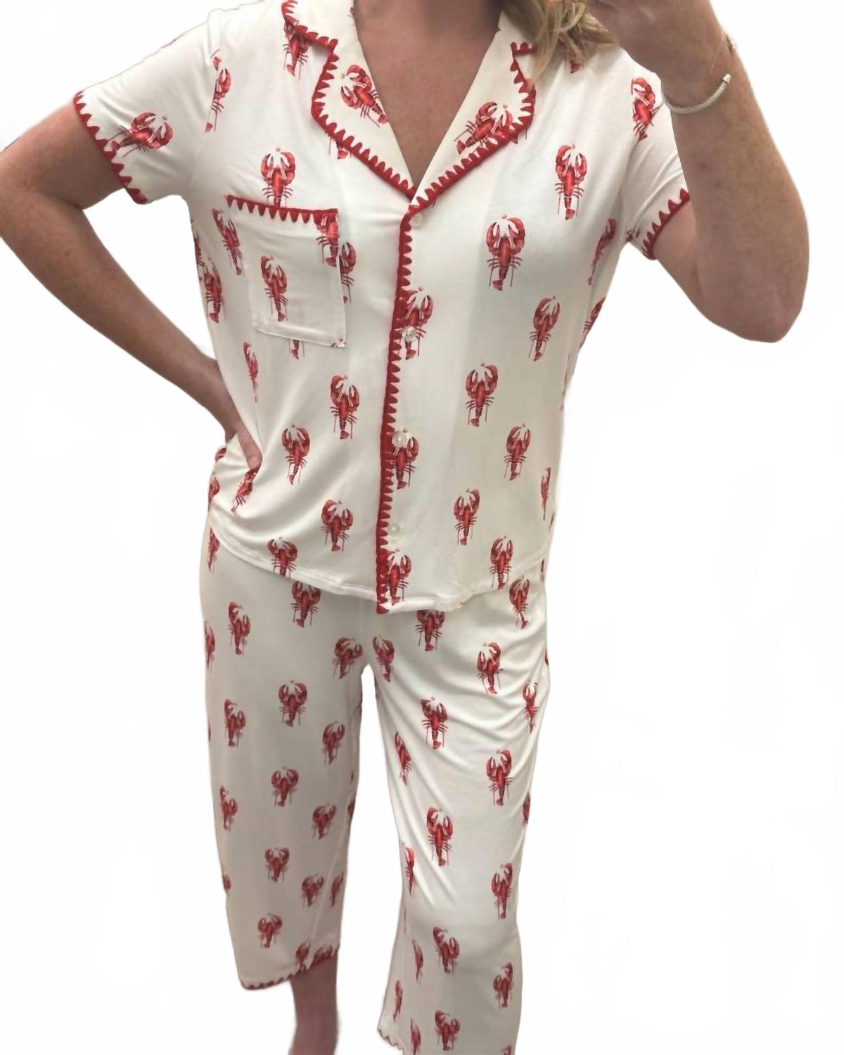 Cute Stitching Lobster Cropped Pajama Set In White