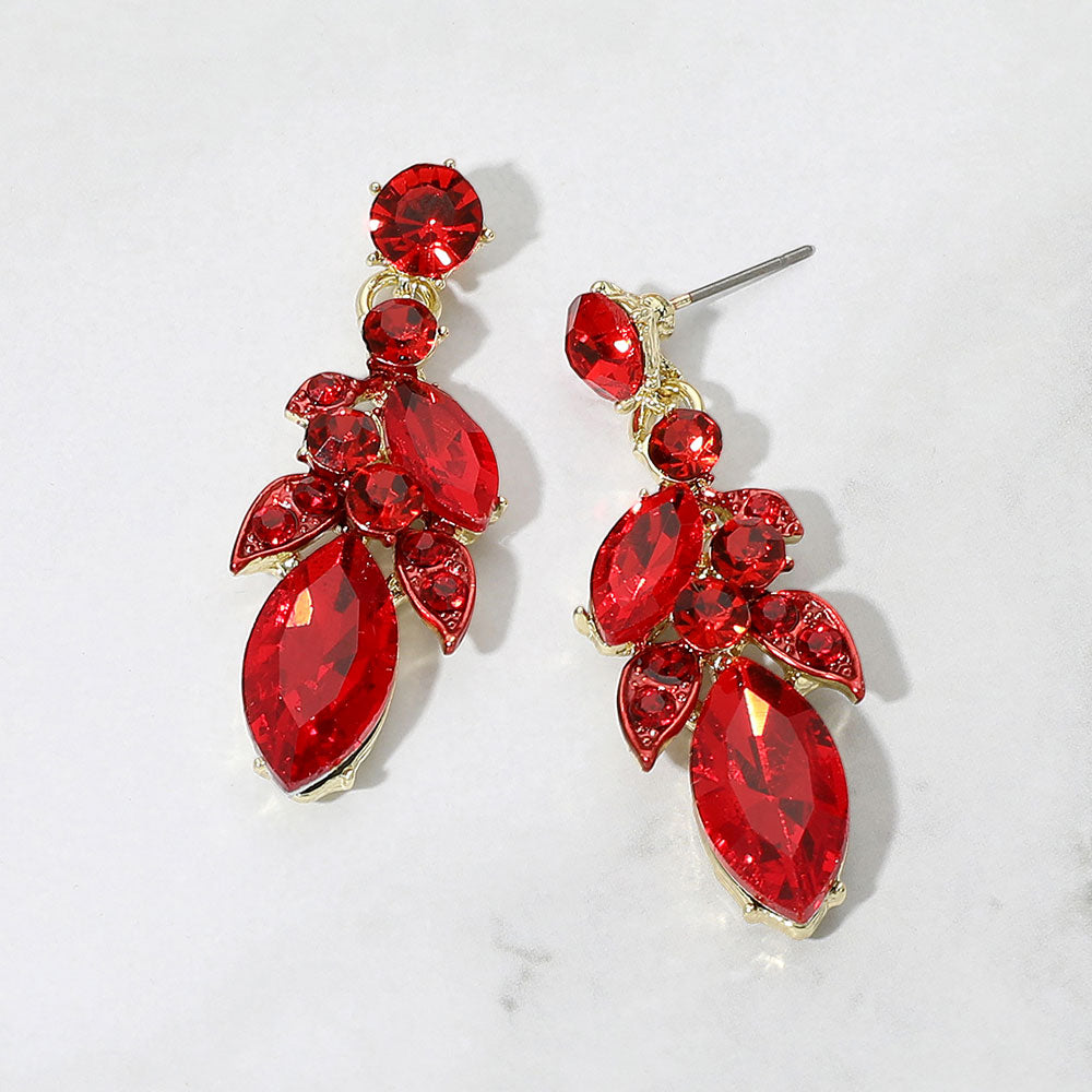 Marquise Gem Steon Cluster Embellished Drop Evening Earrings