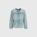 Collarless denim jacket