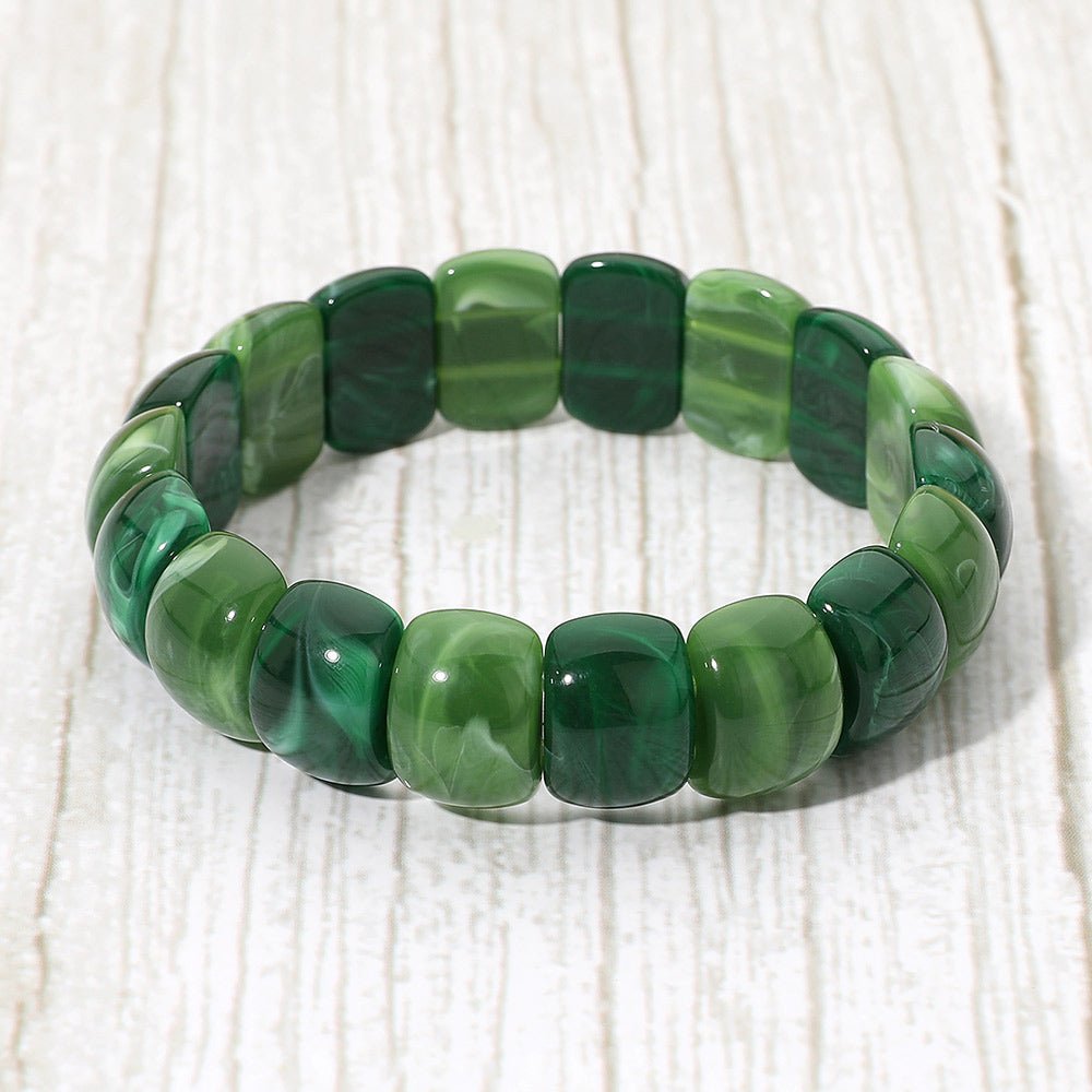 Chunky Marbled Barrel Beaded Stretch Bracelet