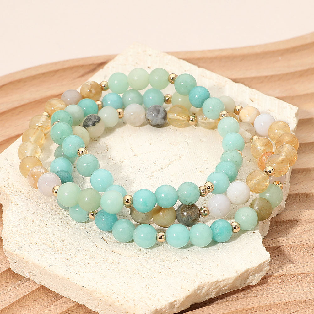 3PCS - Round Beaded Stretch Multi Layered Bracelets