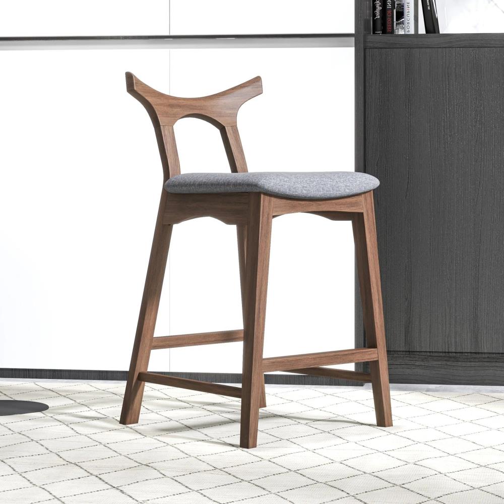 Solid Rubberwood Bar Stools with Diagonal Dowel Back