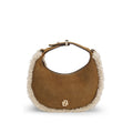Crescent-shaped shoulder bag with faux-fur trim