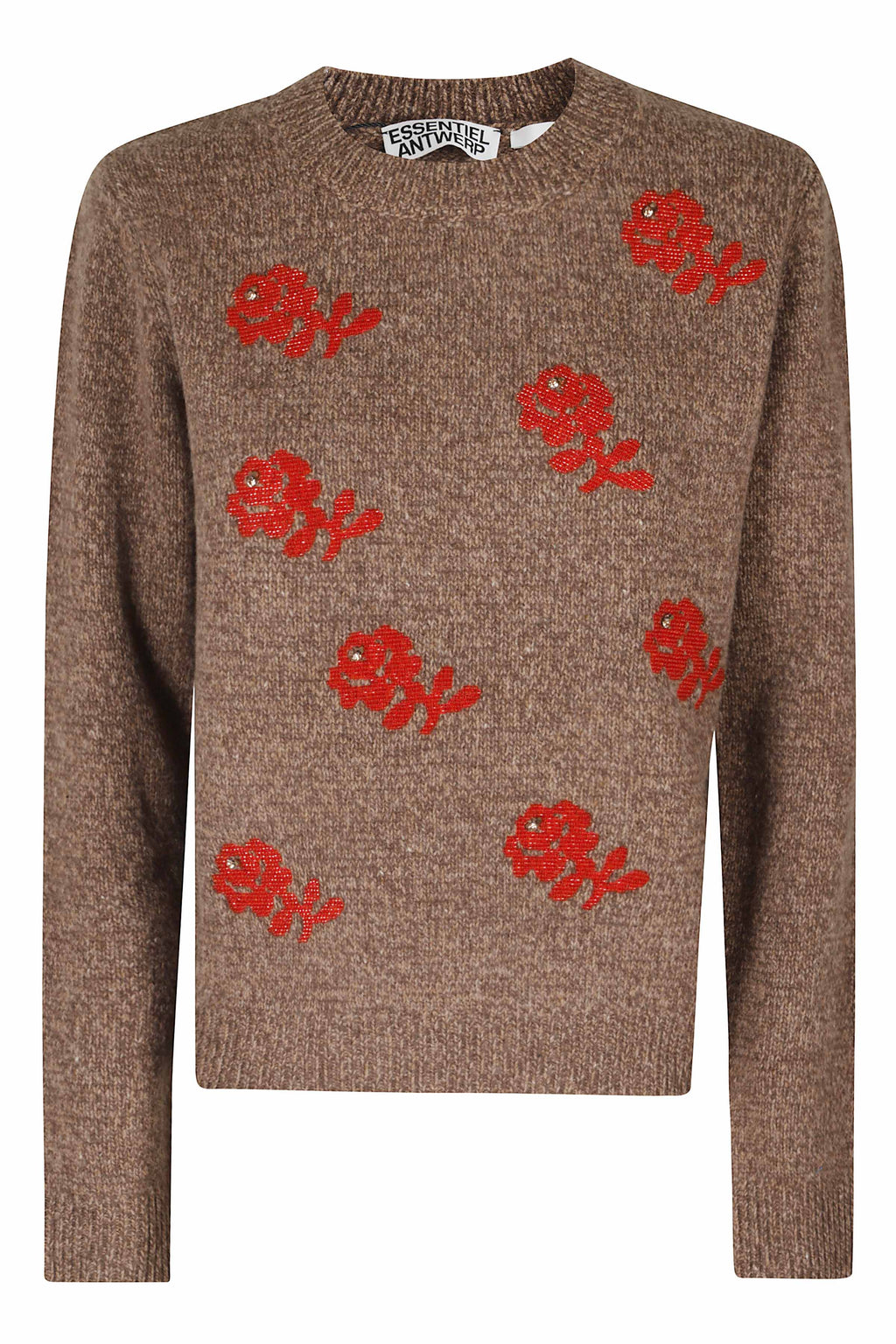 Camel Jacquard Floral Wool Sweater