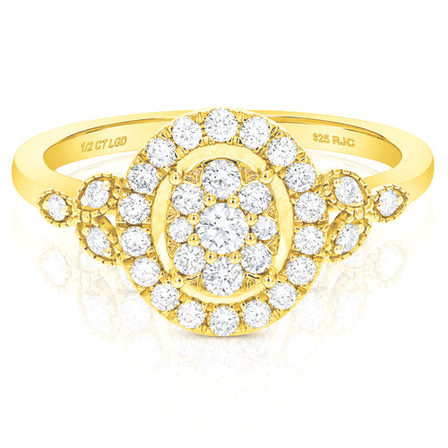 1/2 cttw Lab Grown Diamond Ring in Yellow Gold Plated Silver For Women