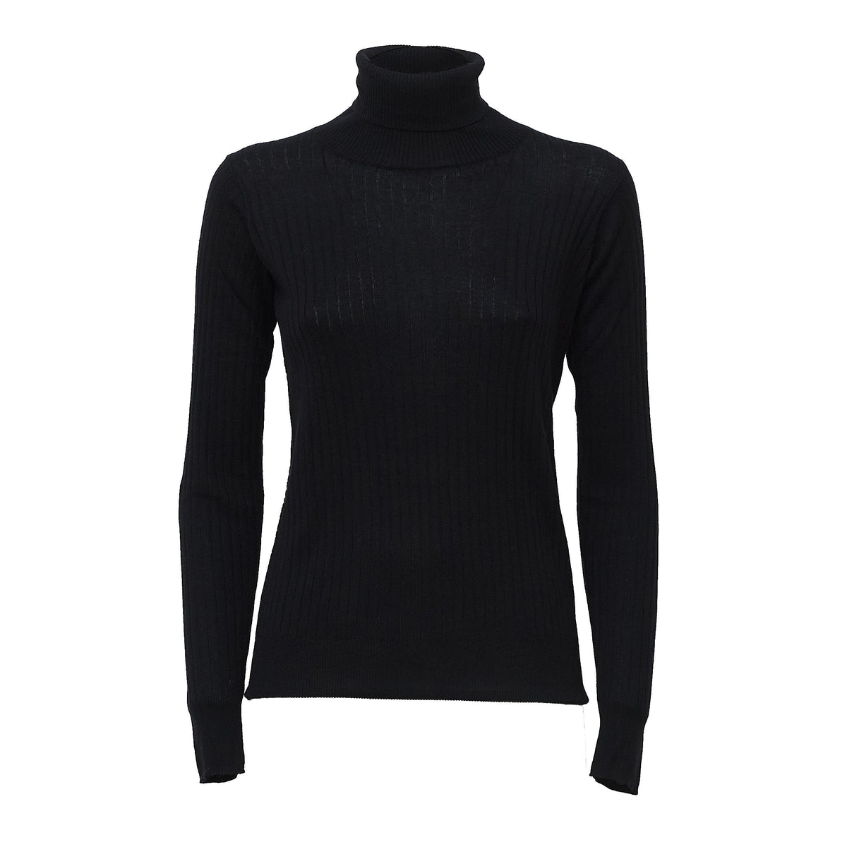 High Neck Ribbed Knit Long-Sleeve Pullover