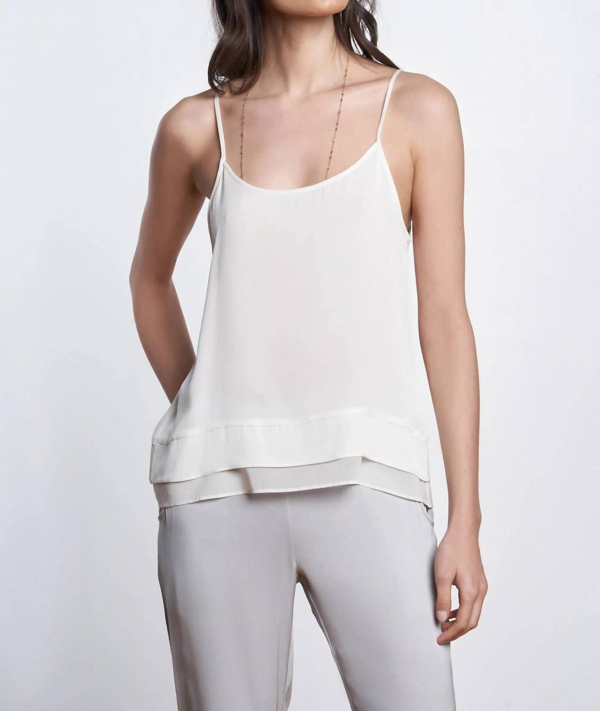 Zanzi Sophisticated Chiffon Camisole In Nouvelle White