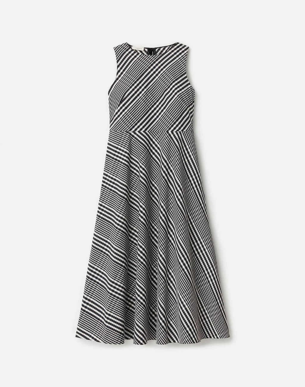 Grid Plaid Cotton Sleeveless Midi Dress In Black Multi