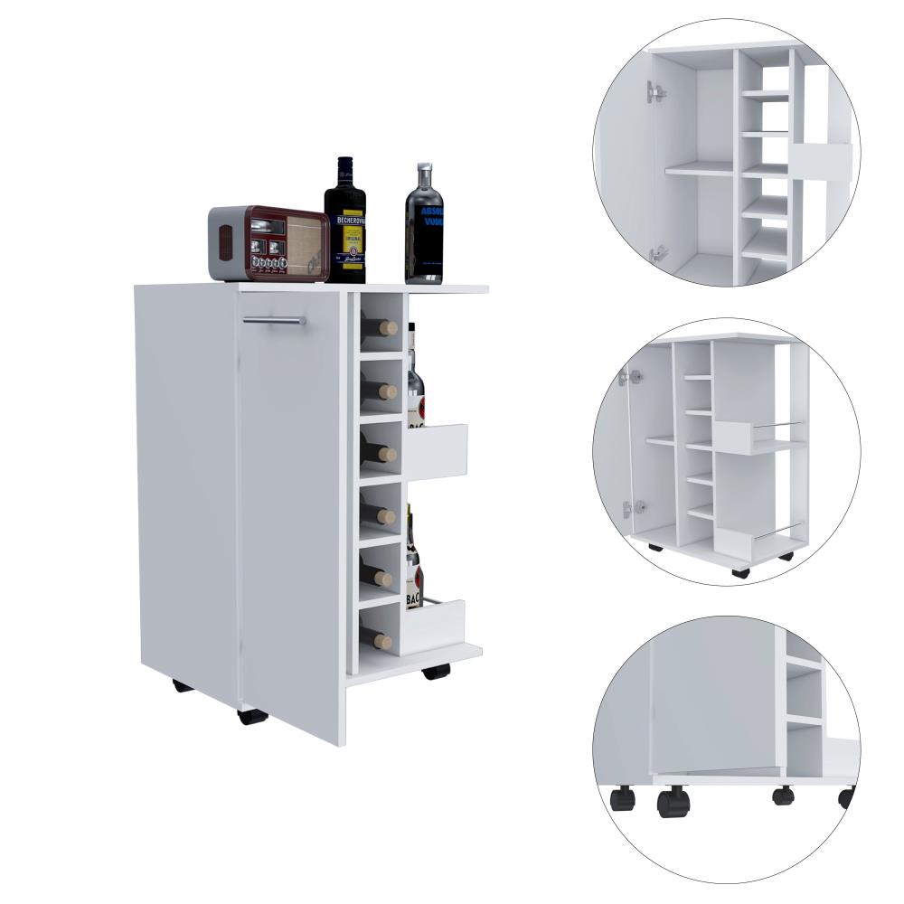 Bar Cart with Bottle Storage and Shelves