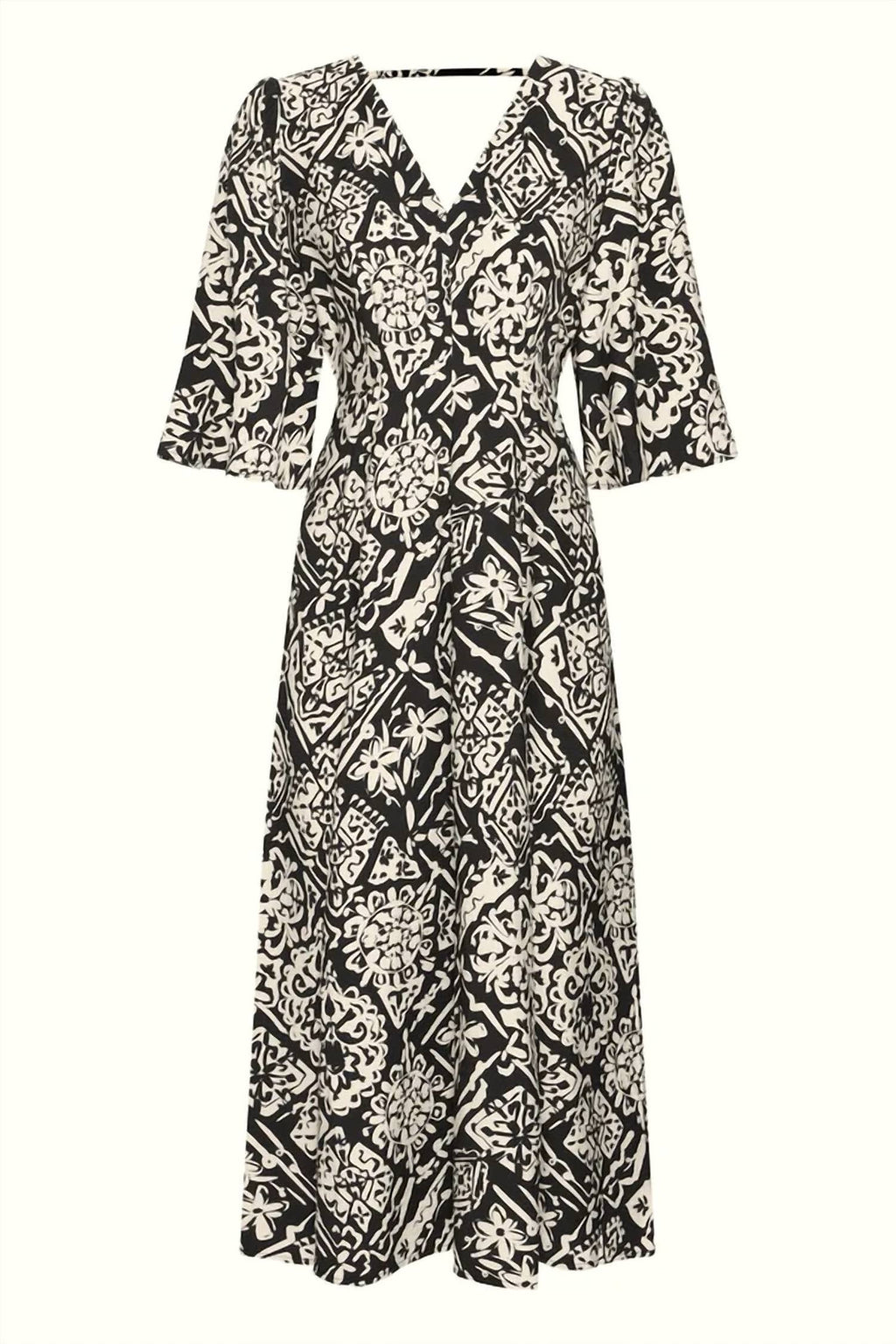Block Printed Dress In Black / Cream