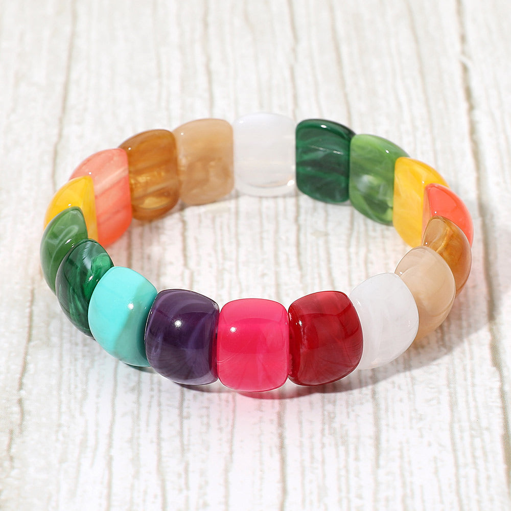 Chunky Marbled Barrel Beaded Stretch Bracelet