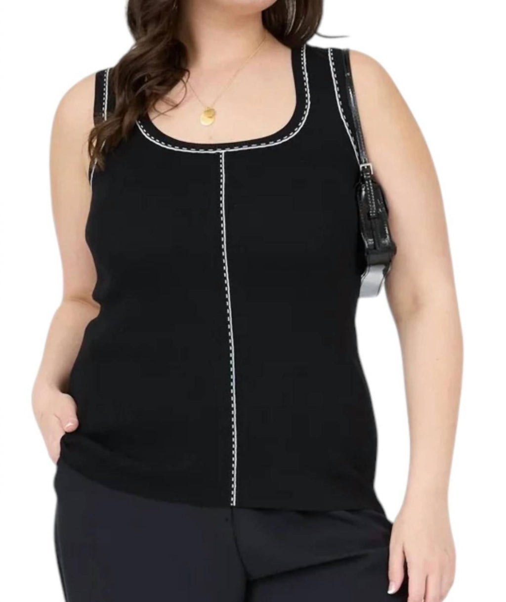 Contrast Line Detail Sweater Knit Tank Top In Black