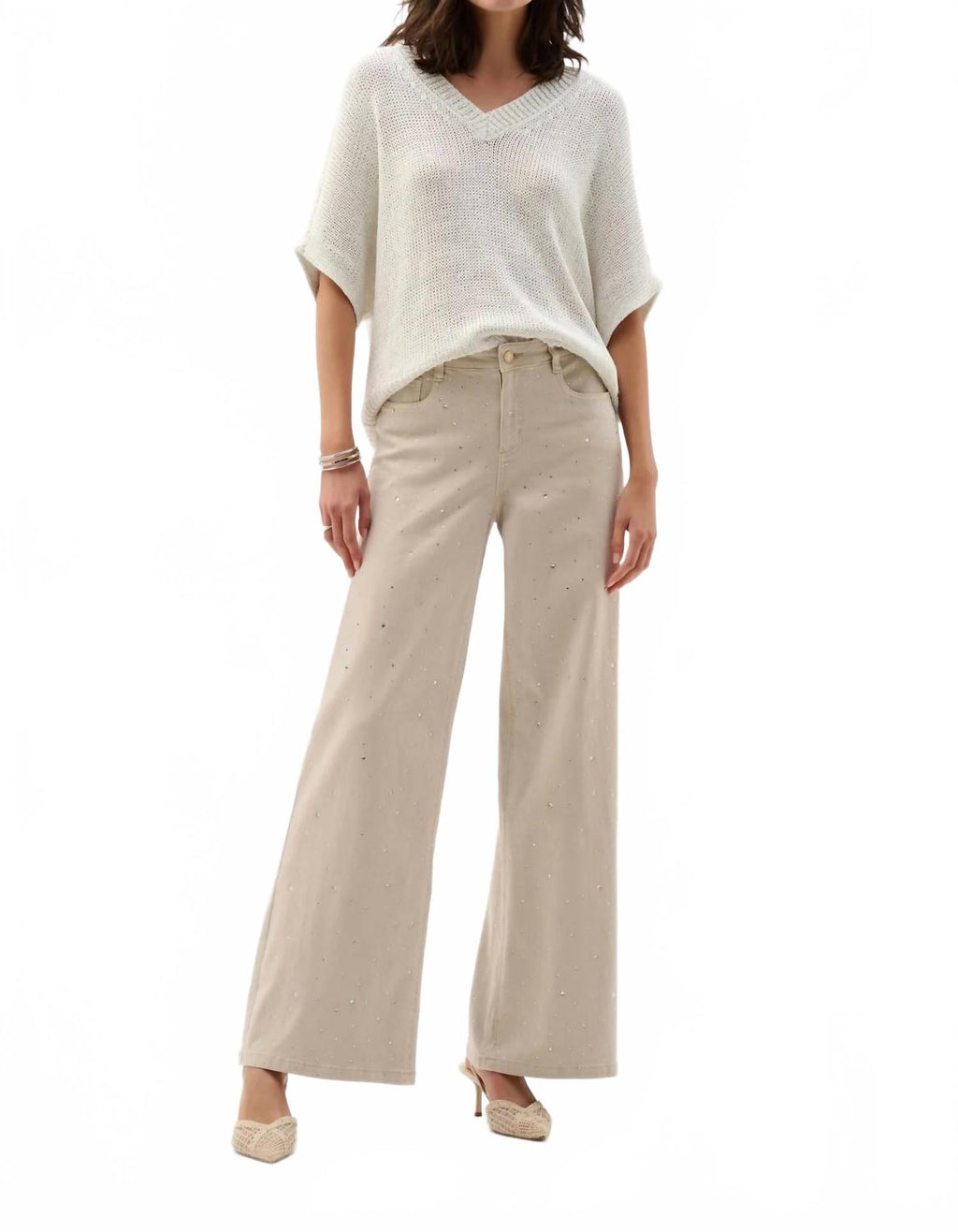 Rhinestone Wide Leg Jean In Moonstone