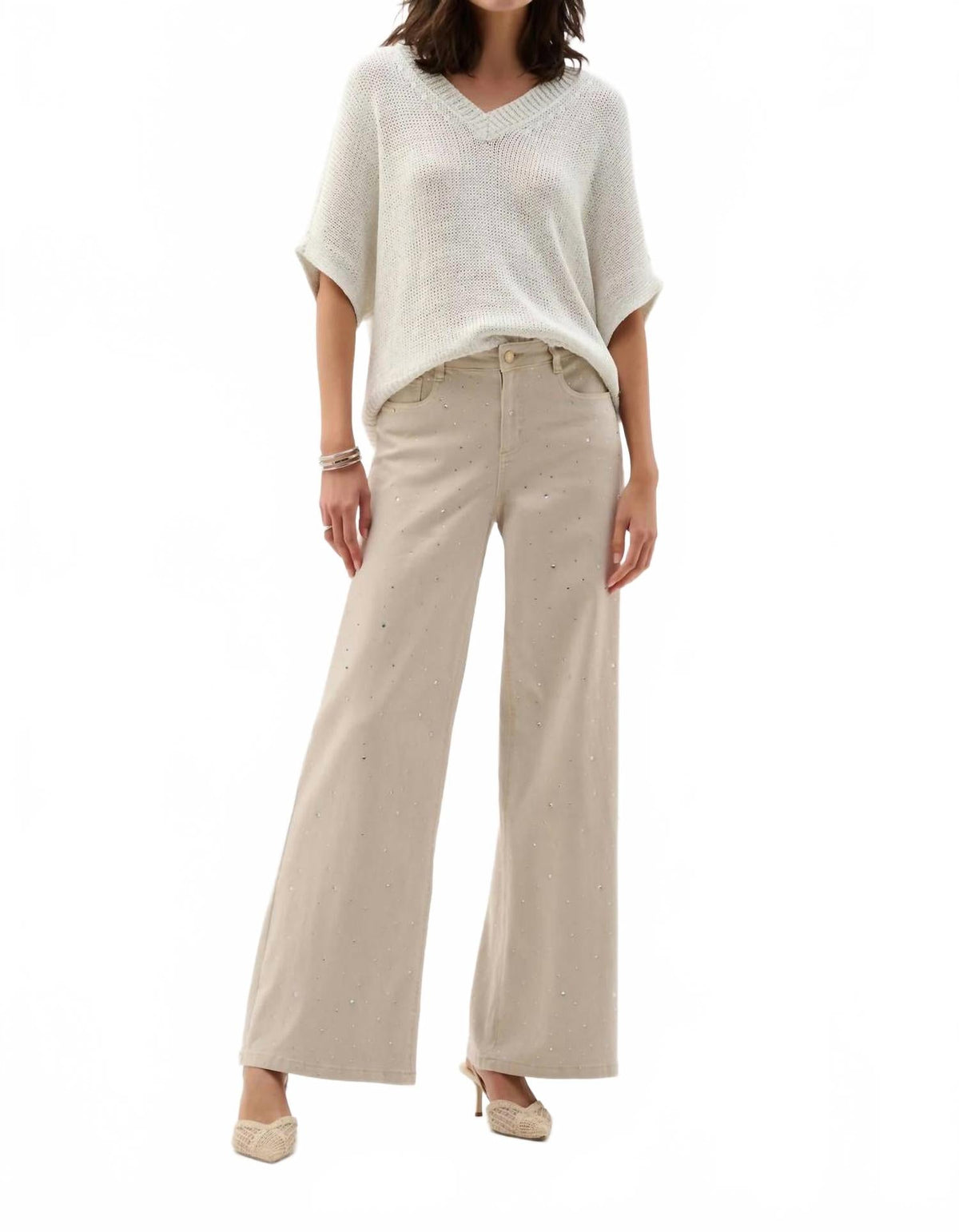 Rhinestone Wide Leg Jean In Moonstone