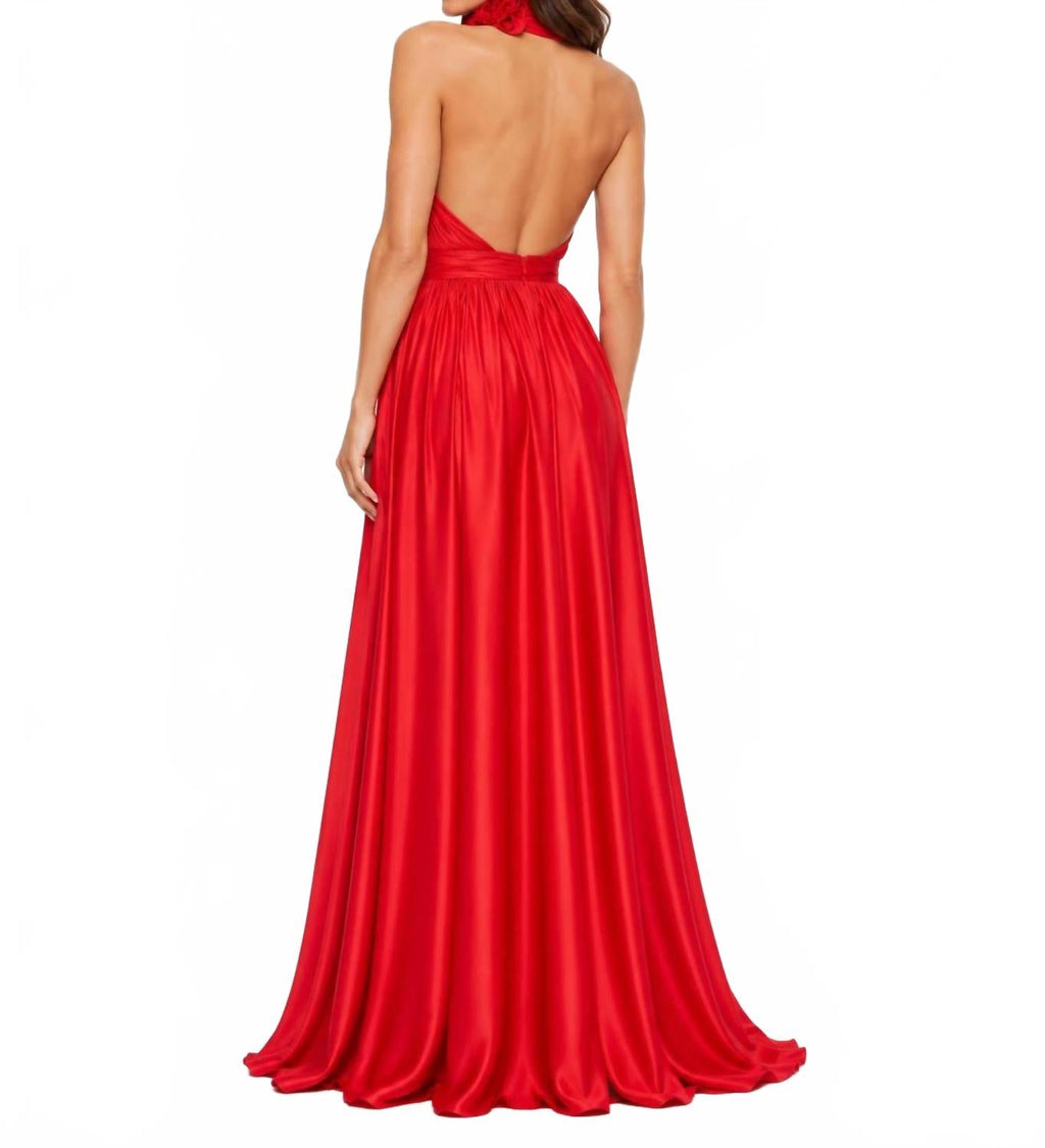 Soft Tie Halter Neck Gown In Cherry