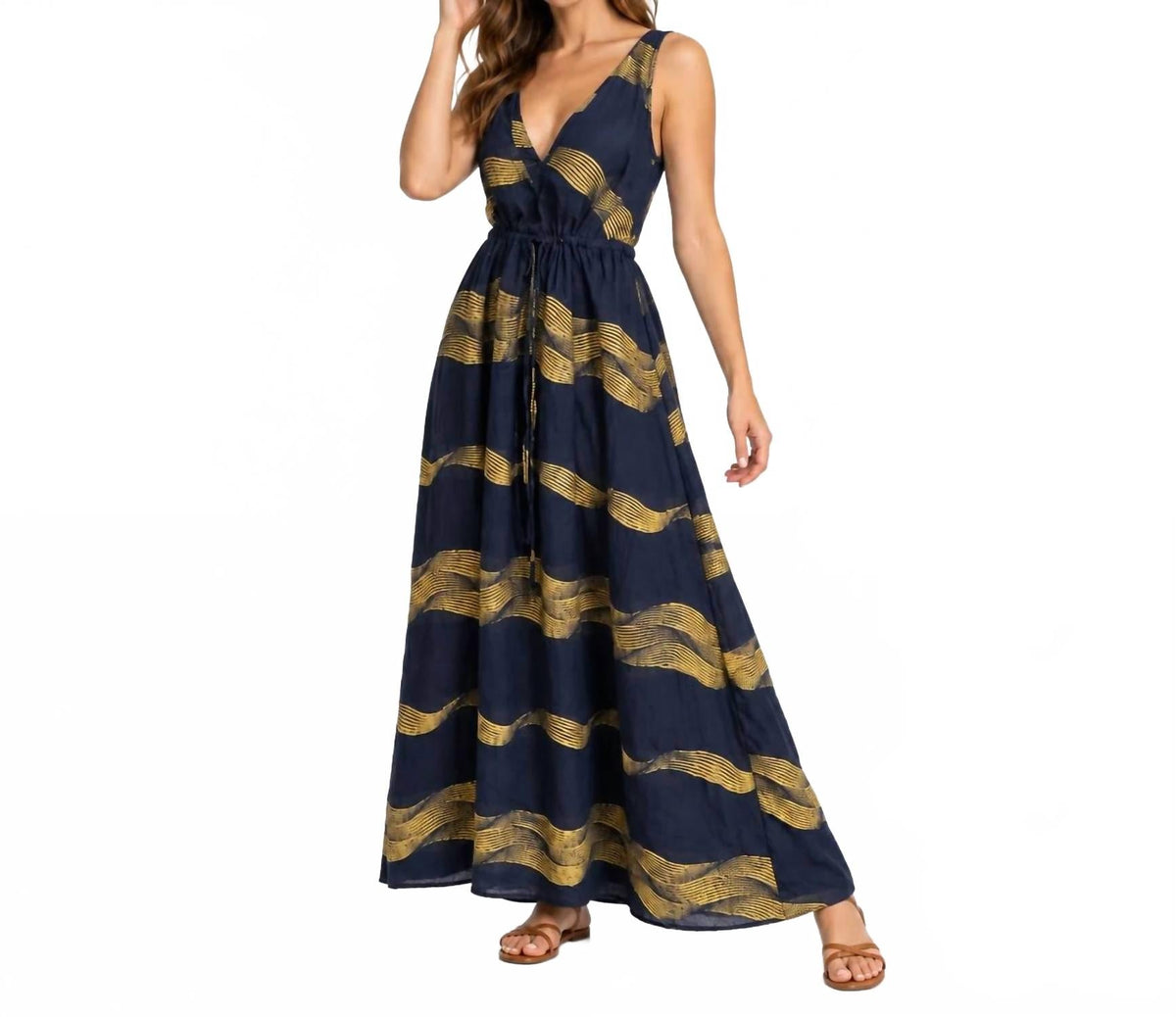 Nerissa Embroidered Maxi Dress In Navy Multi