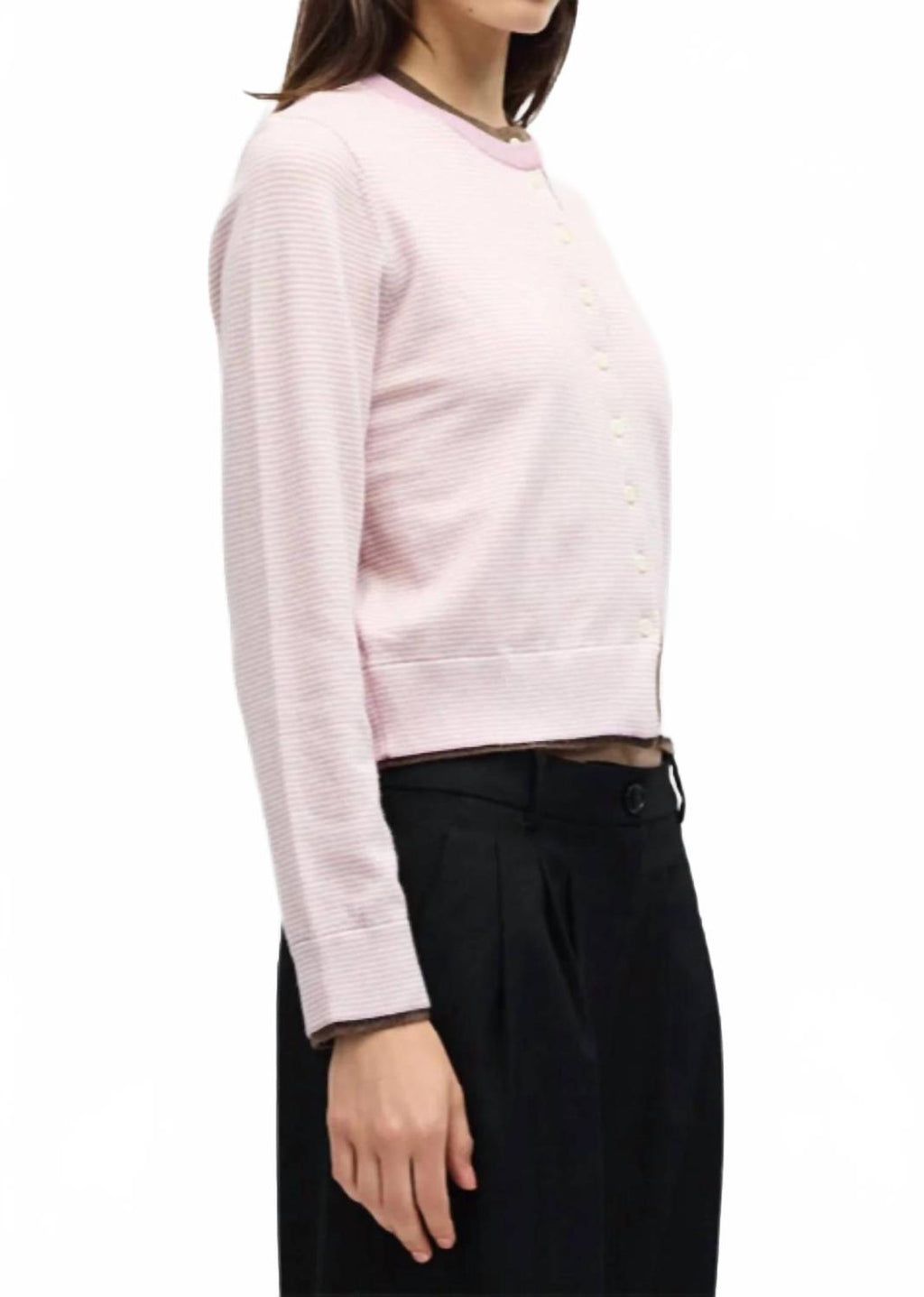 Contrast Ribbing Cardigan In Pink And Brown
