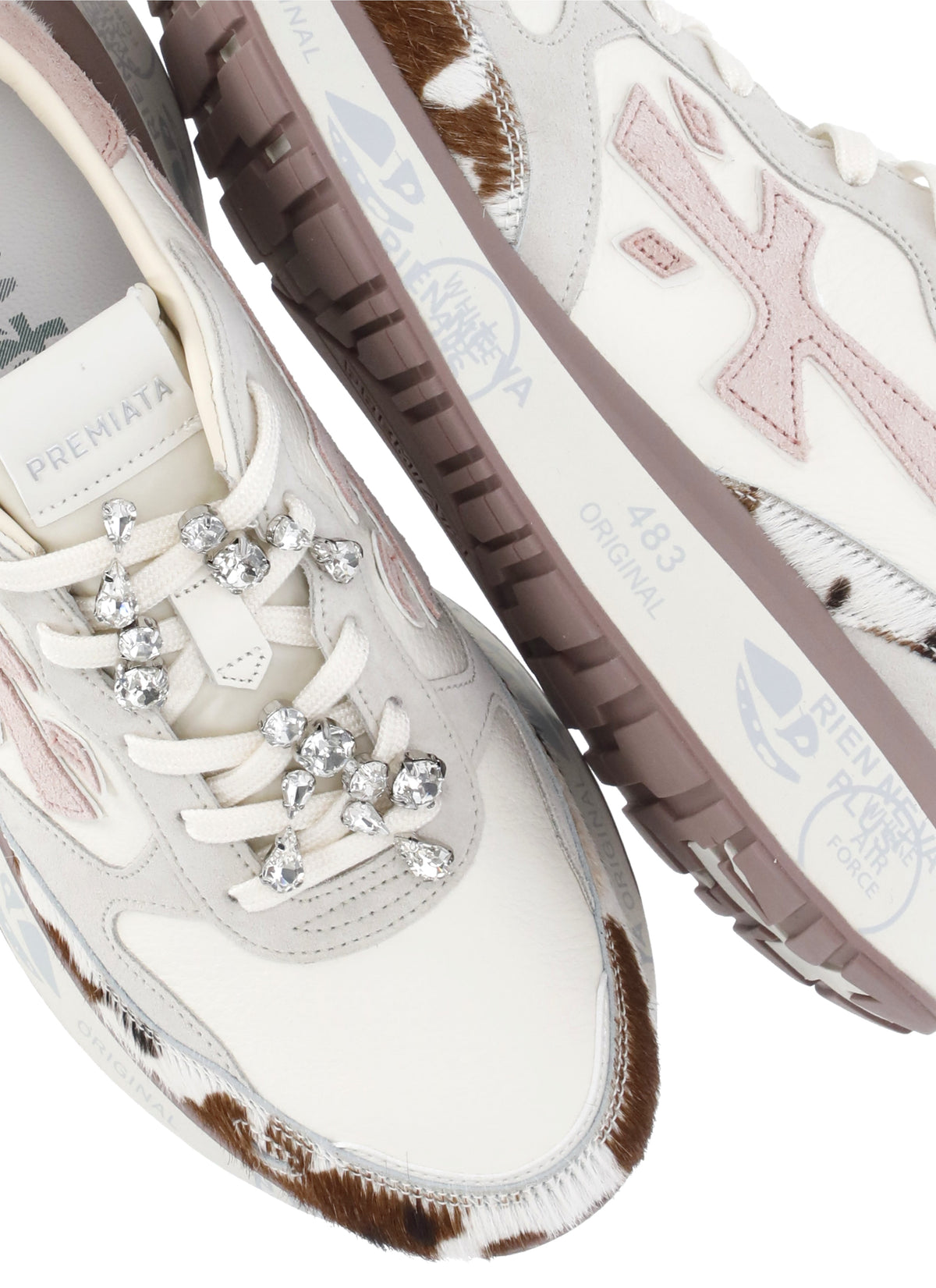 White Lauryn 8456k Crystal-Embellished Suede Leather Sneakers