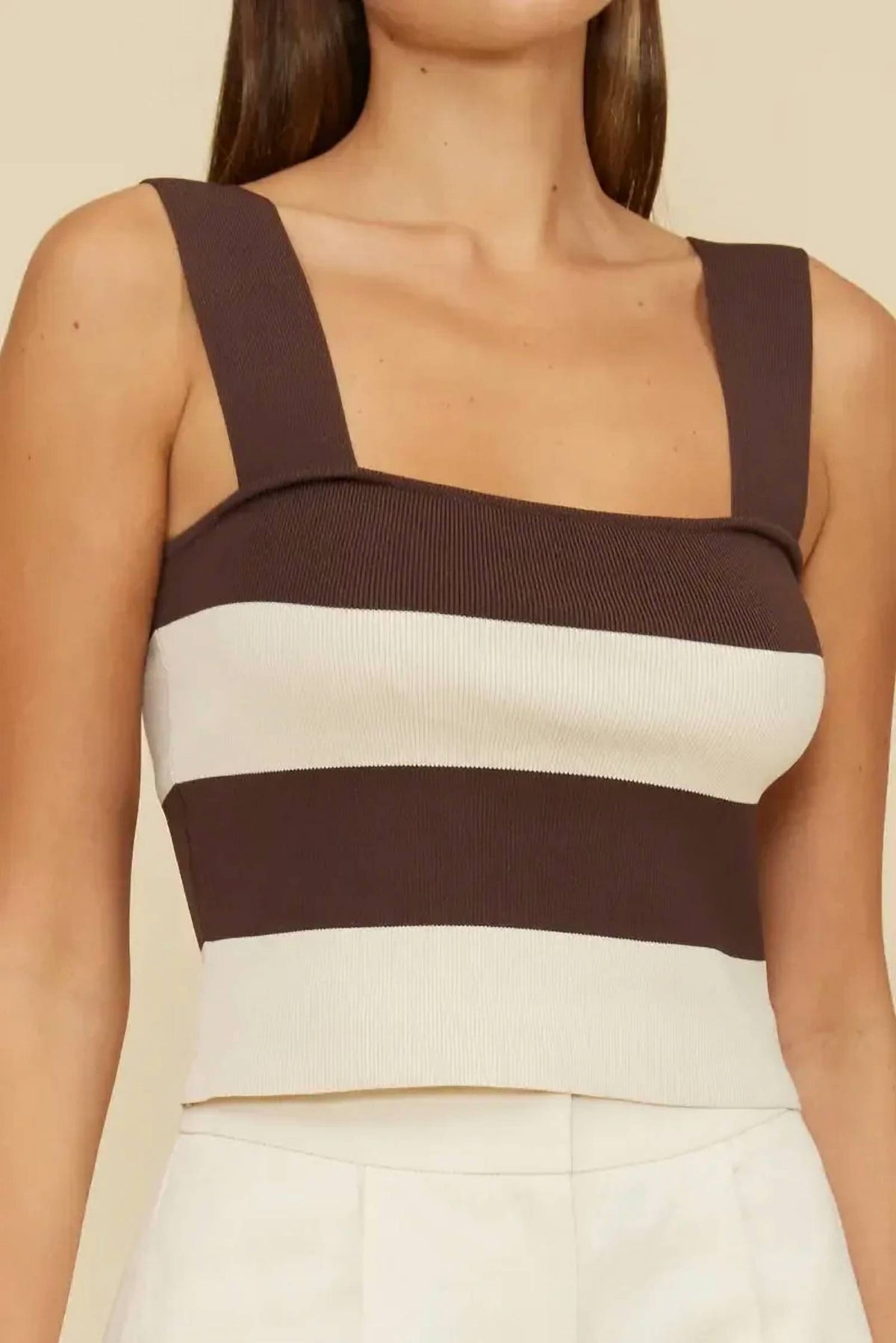 Lula Striped Knit Tank Top In Brown