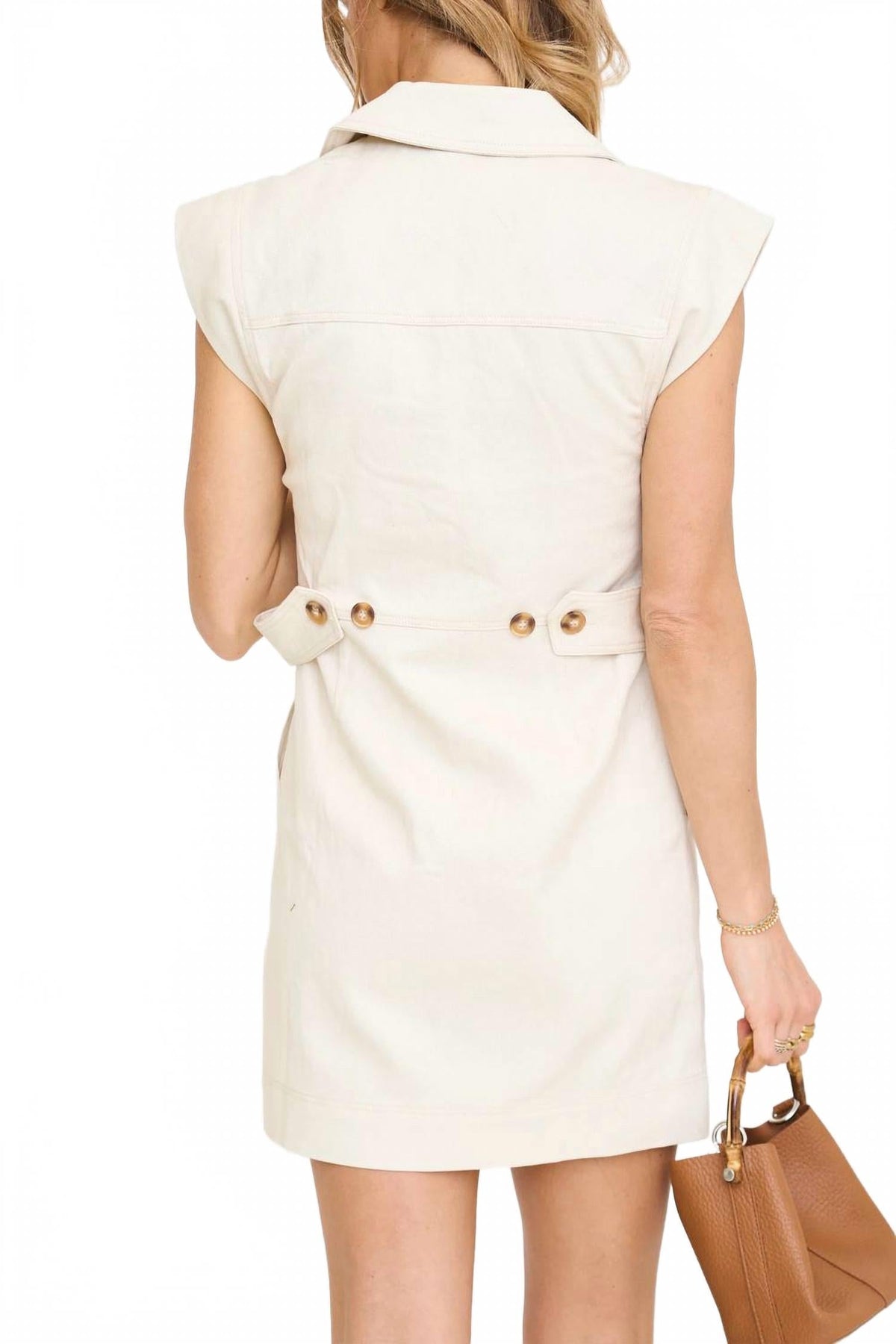 Button Front Mini Dress In Khaki