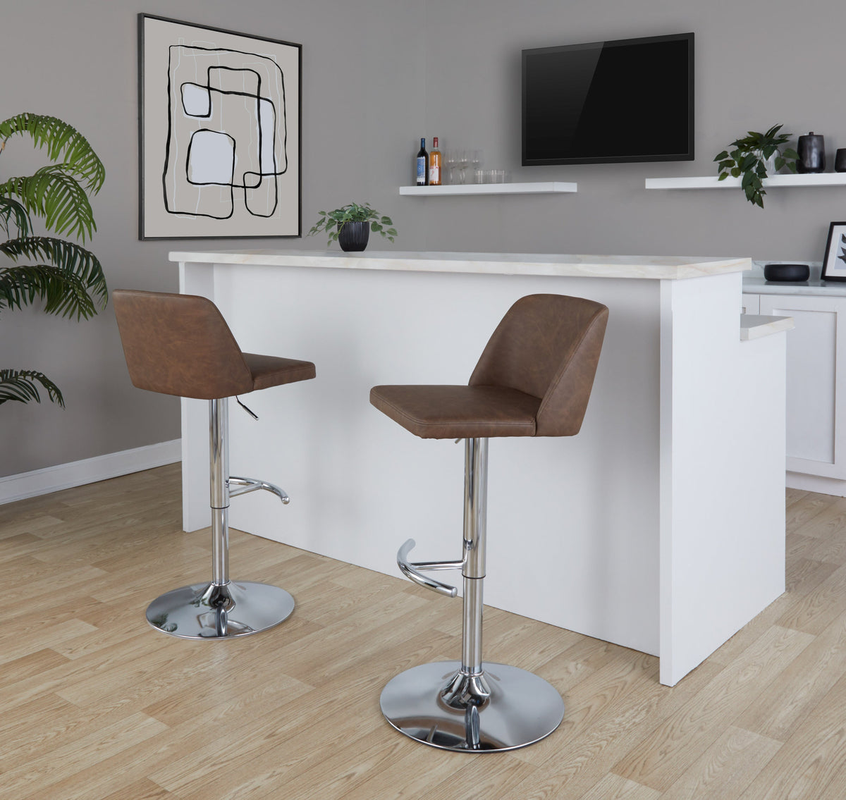 Upholstered Counter Stools with Rounded Footrests Set of 2
