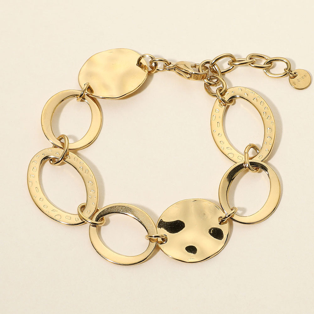 Stainless Steel Hammered Oval Ring Link Bracelet