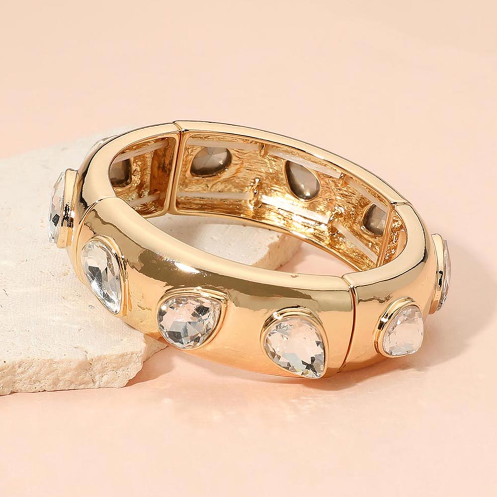 Faceted Teardrop Gem Accent Stretch Evening Bracelet