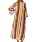Watercolor Striped Tie Neck Maxi Dress In Multicolor