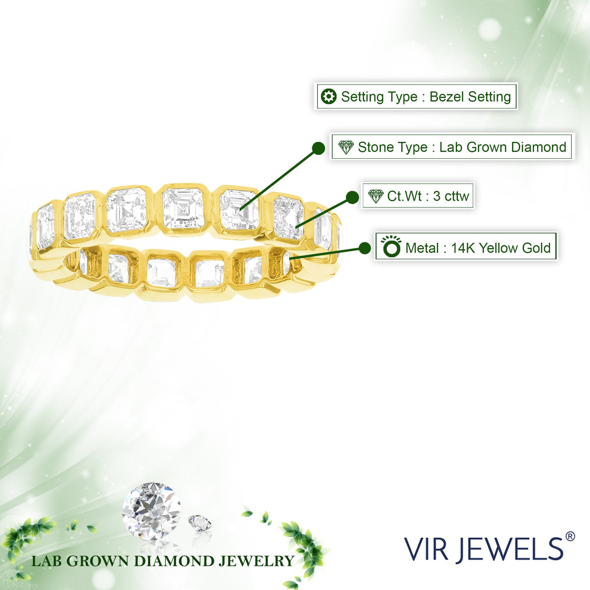 3 cttw Asscher Lab Grown Diamond Eternity Ring Wedding Band in 14K Yellow Gold For Women