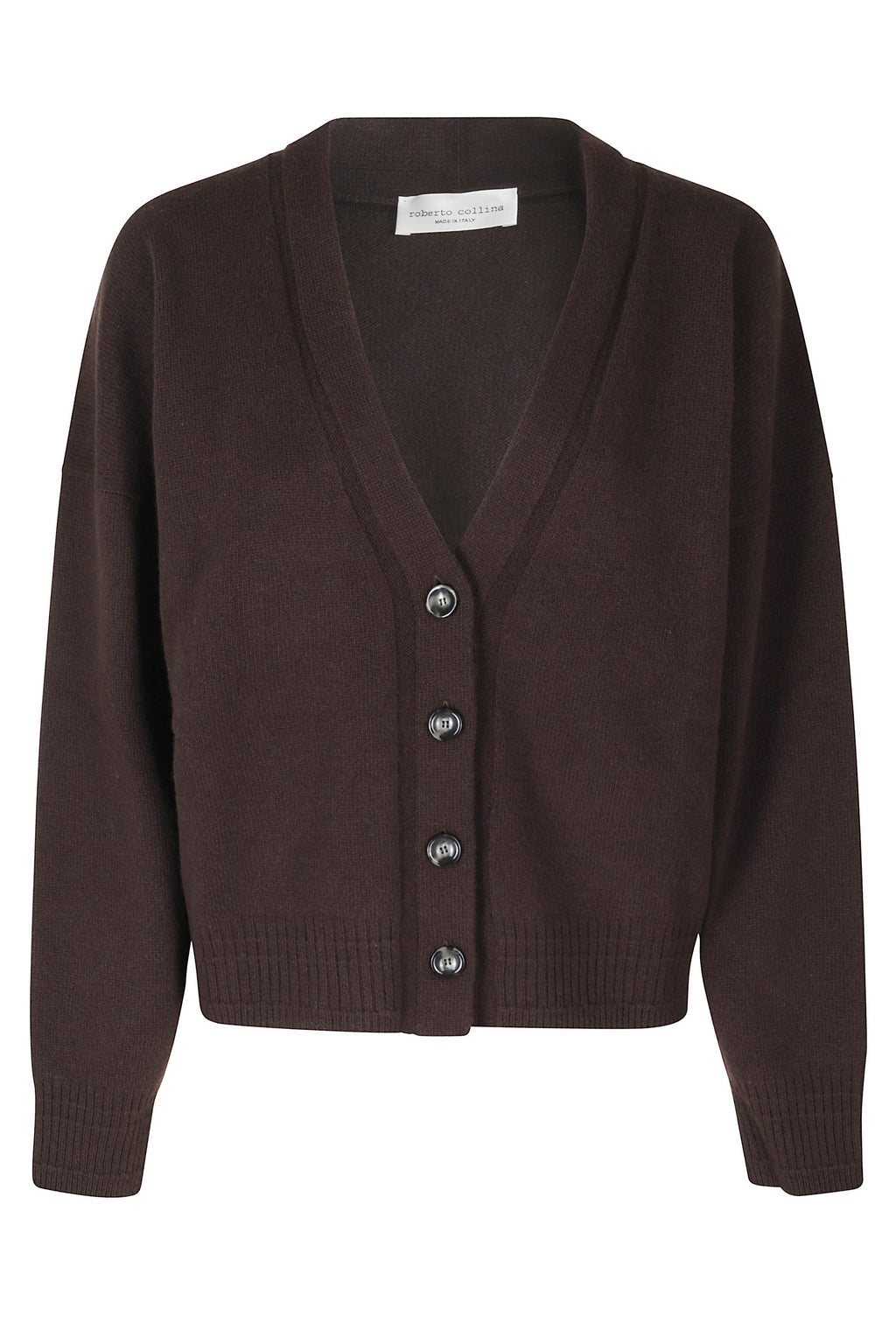 Dark Brown Cropped Wool-Cashmere Cardigan