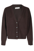 Dark Brown Cropped Wool-Cashmere Cardigan