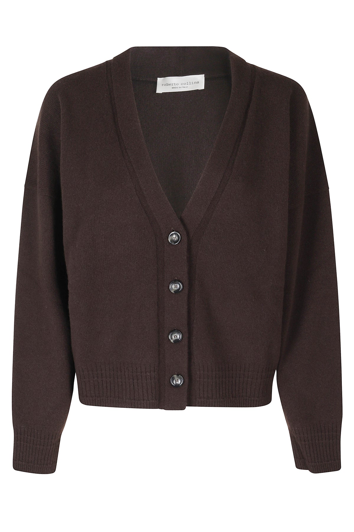 Dark Brown Cropped Wool-Cashmere Cardigan
