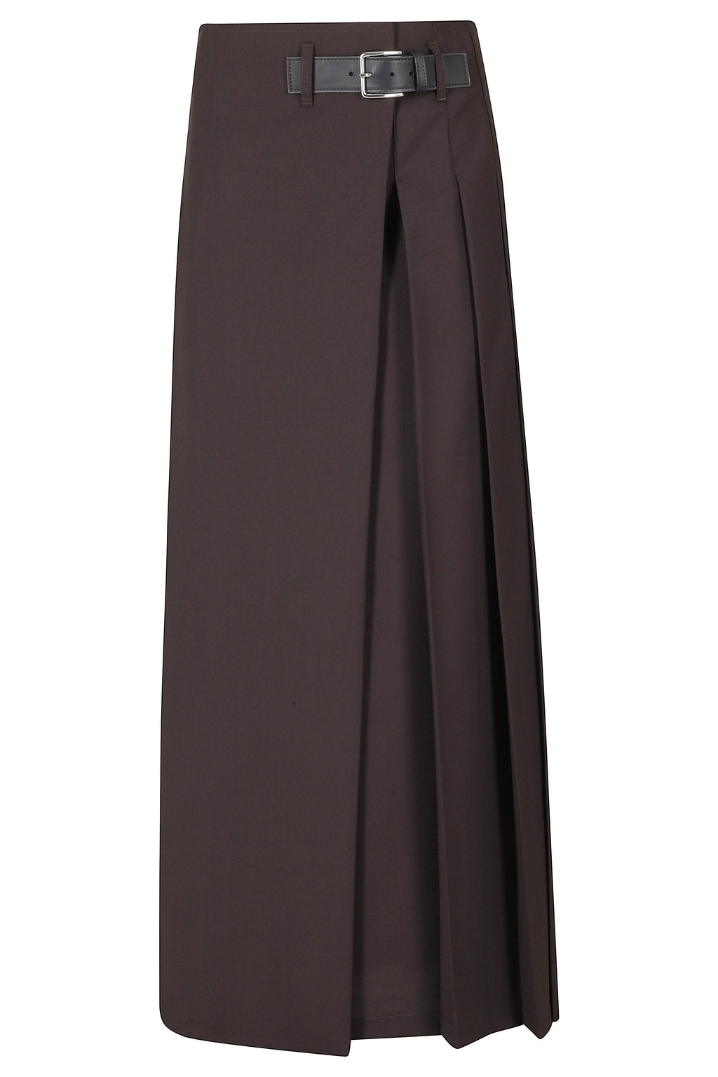 Kilt-Style Long Skirt With Structured Pleats And Buckle Belt