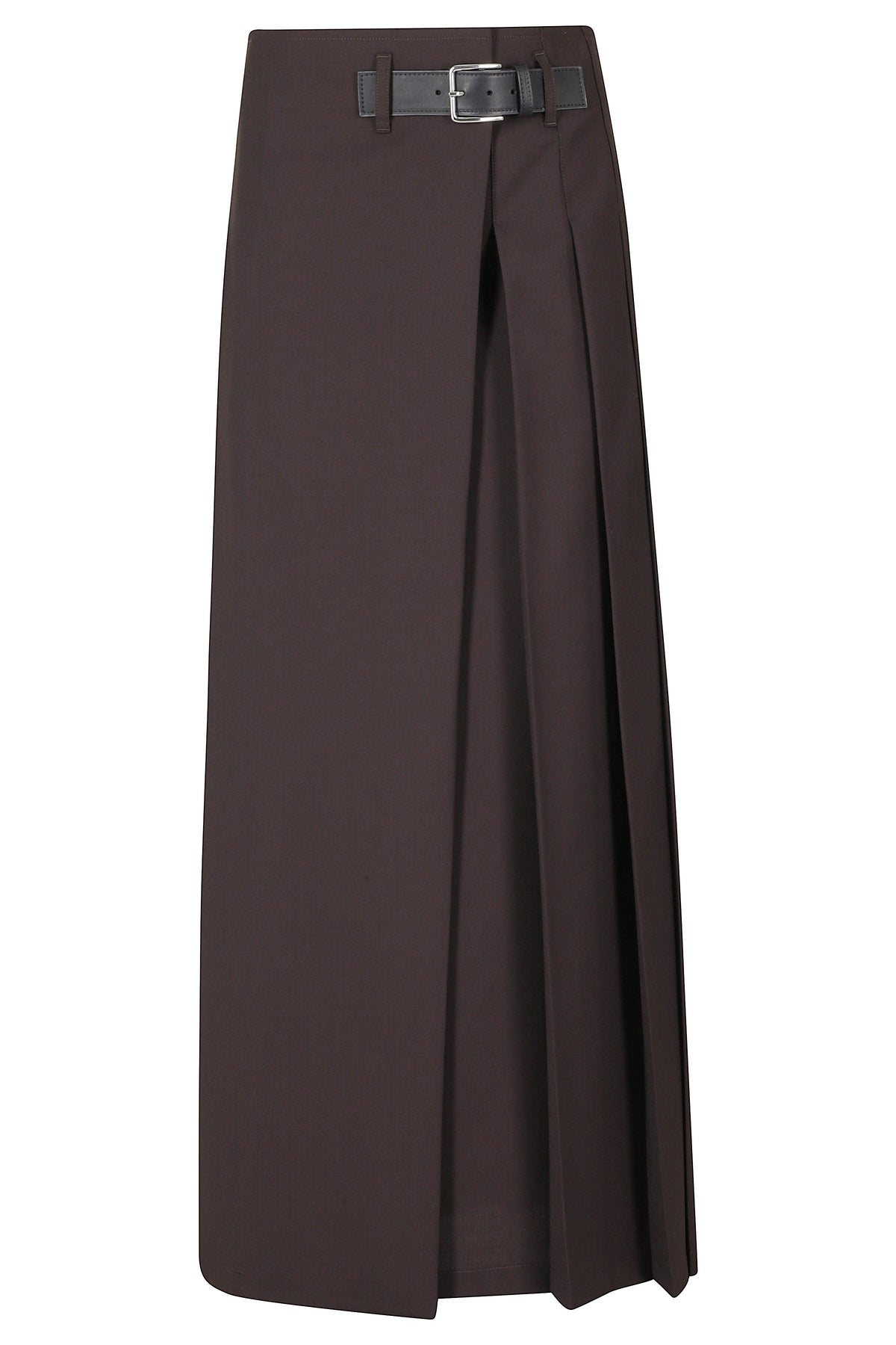 Kilt-Style Long Skirt With Structured Pleats And Buckle Belt