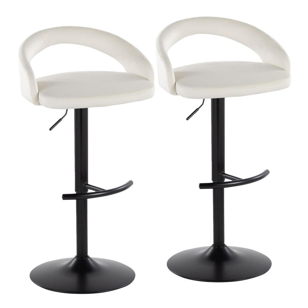 Set of 2 Modern Adjustable Bar Stools with Velvet Upholstery and Rounded T Footrests