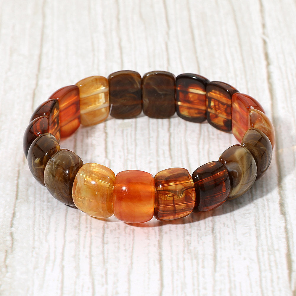 Chunky Marbled Barrel Beaded Stretch Bracelet